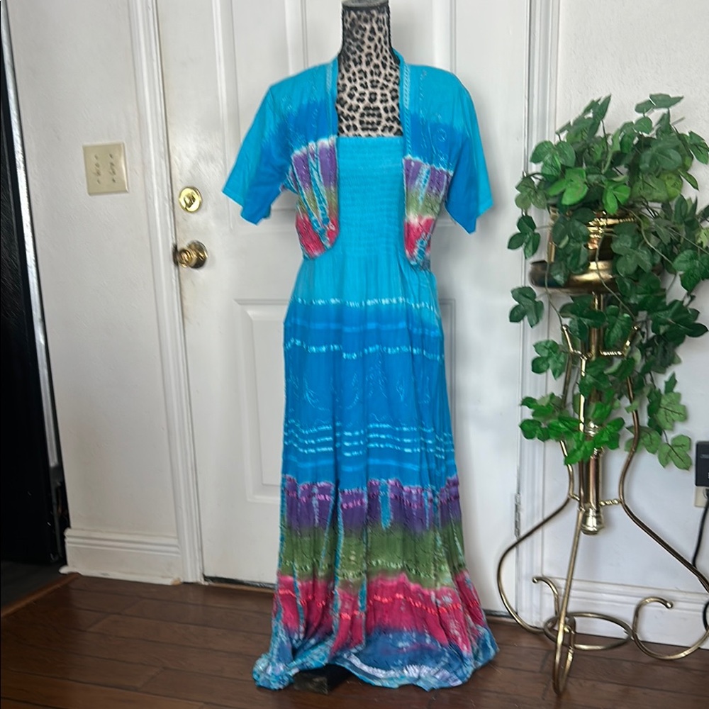 Vibrant Blue Multicolor Maxi Dress